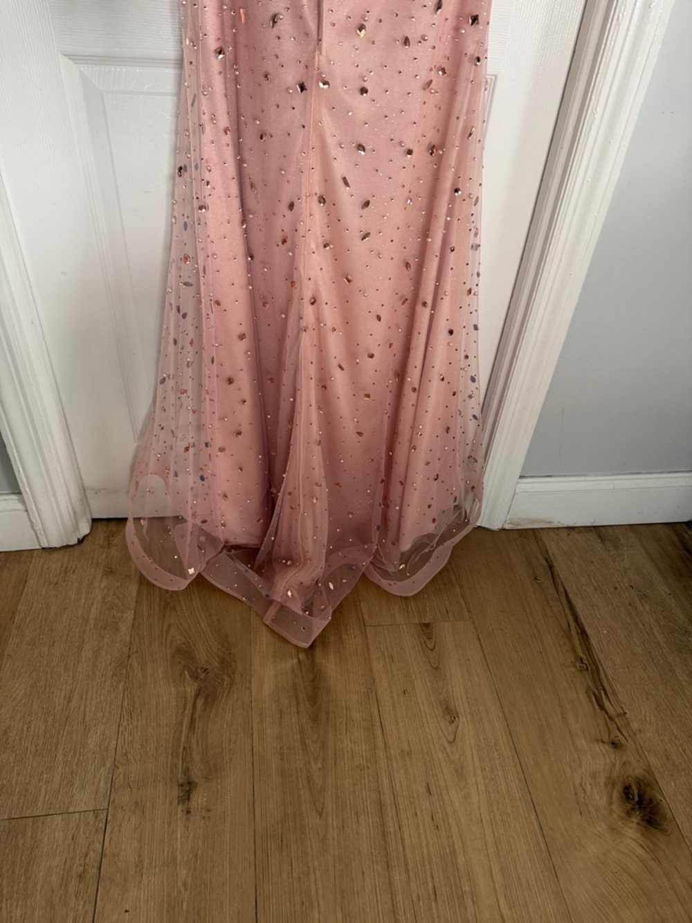 Blush Pink Strapless Beaded Evening Gown - Picture 5 of 6